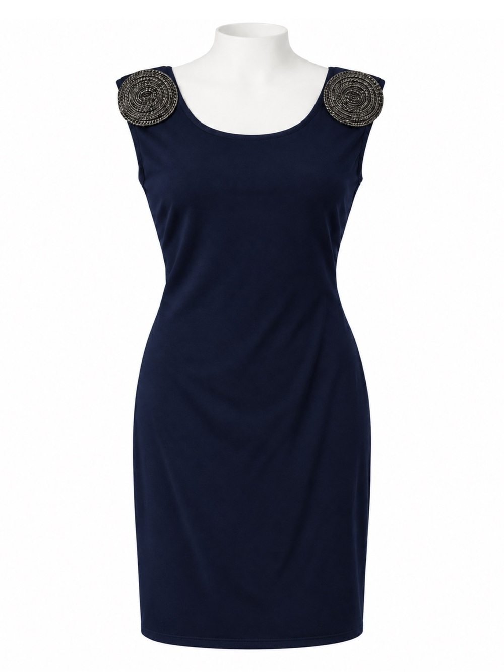 Size 1 Ted Baker Women’s Navy Spiral Rosette Sleeveless Knit Sheath Dress V Back